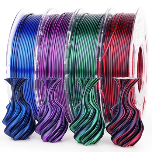 Image of AMOLEN Silk PLA 3D Printer Filament Bundle, Shiny Dual Color PLA Filament 1.75mm Pack, Color Change PLA 3D Printing Filament for Most FDM 3D Printer, Black Series 200g X 4 Spools