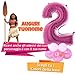 Dolce idea Composizione Personalizzata Mylar Sagoma Numero 2 Fucsia con Adesivi di Vaiana - Oceania e del Tuo Nome, Base Pallocini e Kit Fai da Te, Addobbi Festa Compleanno