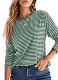 Dokotoo Womens Striped Tops Long Sleeve Crewneck Knit Shirts Casual Business Classic Fit Preppy Clothes Basic Tee Top Spring Outfits 2026 Green Stripe Small
