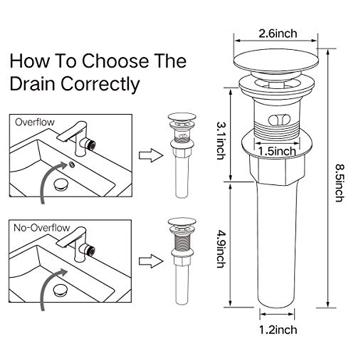 REGALMIX Vessel Sink Drain, Bathroom Faucet Vessel Sink Pop Up Drain Stopper, Built-In Anti-Clogging Strainer, with Overflow Light Golden, Fits Standard American Drain Hole(1-1/2" to 1-3/4") RWF083M