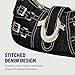 True Religion Denim Shoulder Bag, Everyday Purse with Adjustable Strap, Zip and Magnetic Snap Closure, Black