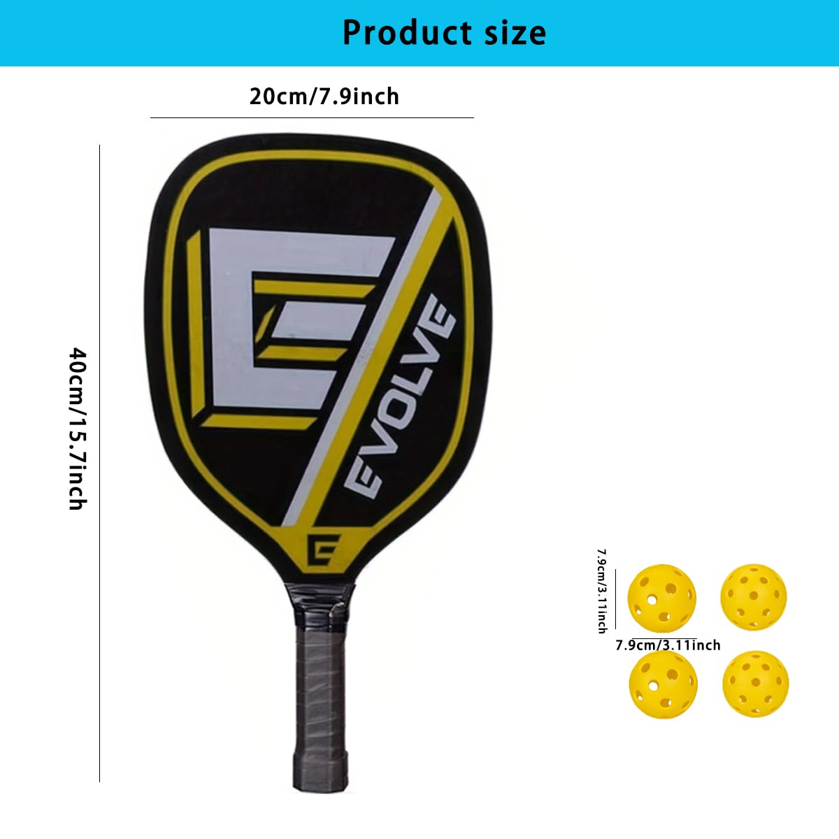 Pickleball - Juego de raquetas de remo para pickleball con 4 remos, 4 pelotas y 1 bolsa de transporte, para principiantes y jugadores recreativos, para exteriores e interiores