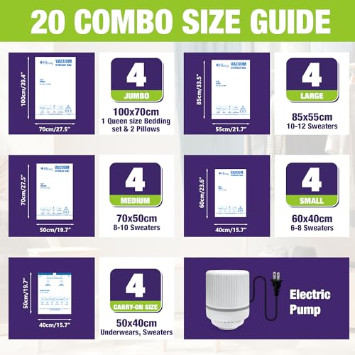 image for HIBAG Vacuum Storage Bags with Electric Pump, Vacuum Seal Space Saver 