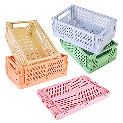 Mini Körbe Kunststoff Faltbox, 5 Stück Klappkisten Set, Faltbare Aufbewahrungskorb, Klappbox Mini für Kinderzimmer, Küche, Schlafzimmer, Büro, Arbeitszimmer, Badezimmer (Mehrfarbig)
