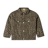 LittleSpring Jeansjacke für Mädchen mit Leopardenmuster, lässige Jeans-Oberbekleidung...