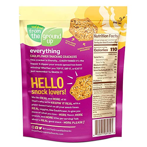 Real Food From The Ground Up Cauliflower Snacking Crackers - 6-Pack Snack Bags (Everything)