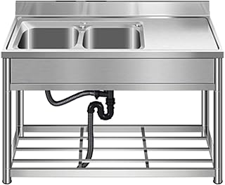 Wanjun Lavello da Cucina, Lavello per Barbecue Lavello da Cucina Commerciale A Doppio Scomparto per Lavare E Pulire Alimenti, Frutta E Verdura, Qualsiasi Cucina,leftbasinfaucet-120cm
