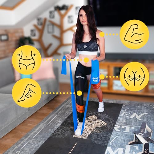 SENSEI® Gymnastikband Set mit Türanker (1-12 kg) – 5-Teiliges Home Gym Set: 4 Fitnessbänder (200 cm) + Türhalterung – Widerstandsbänder für Ganzkörpertraining