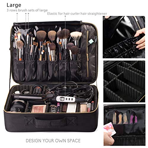 ROWNYEON Travel Makeup Bag Cosmetic Makeup Train Case Artist Makeup Organizer Professional Portable Storage Bag for Women Girl Waterproof EVA Adjustable Dividers 16.1
