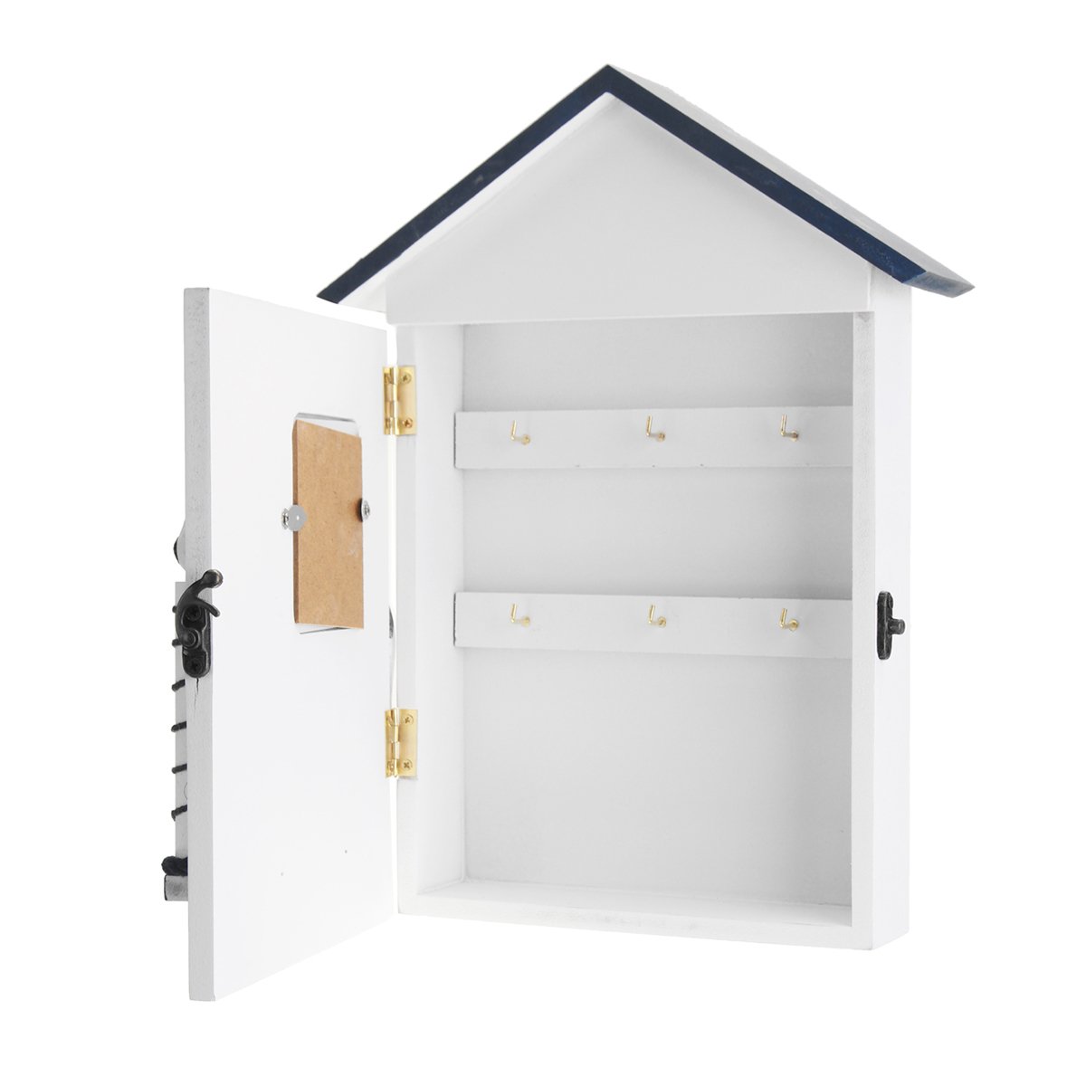 Ounona Boîte de rangement murale en bois pour les clés avec couvercle bleu et oiseau