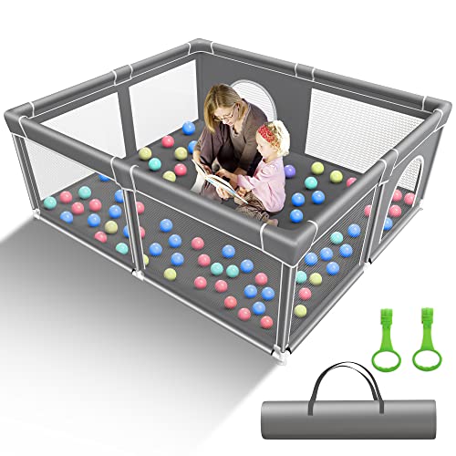 Image of GENTEACO Baby Playpen, 59x71inch Extra Large Play Pen for Babies and Toddlers, Baby Fence Play Yard, Safety Kids Playpin Indoor&Outdoor Darkgrey