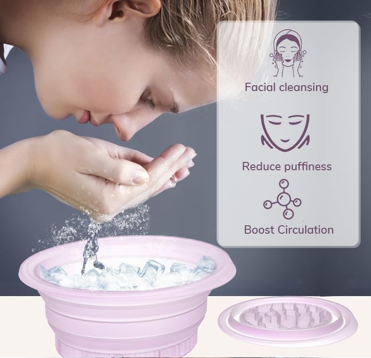 Image of Face Bowl for Ice with Built-in Ice Tray - Collapsible Silicone Facial Ice Bath Bowl for Cold Plunge Therapy, Skin Tightening & Acne Relief - Portable Spa Tool for Home & Travel