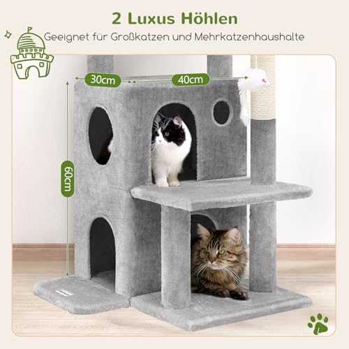 Globlazer Rascador para Gatos con Base Grande Cueva Suave Estera Plataformas Peluche Juguetes, Arbol Rascador Altura 128 cm para Grande Gato Viejo Descansar Jugar Interior (FC50, Gris Claro) - imagen 4