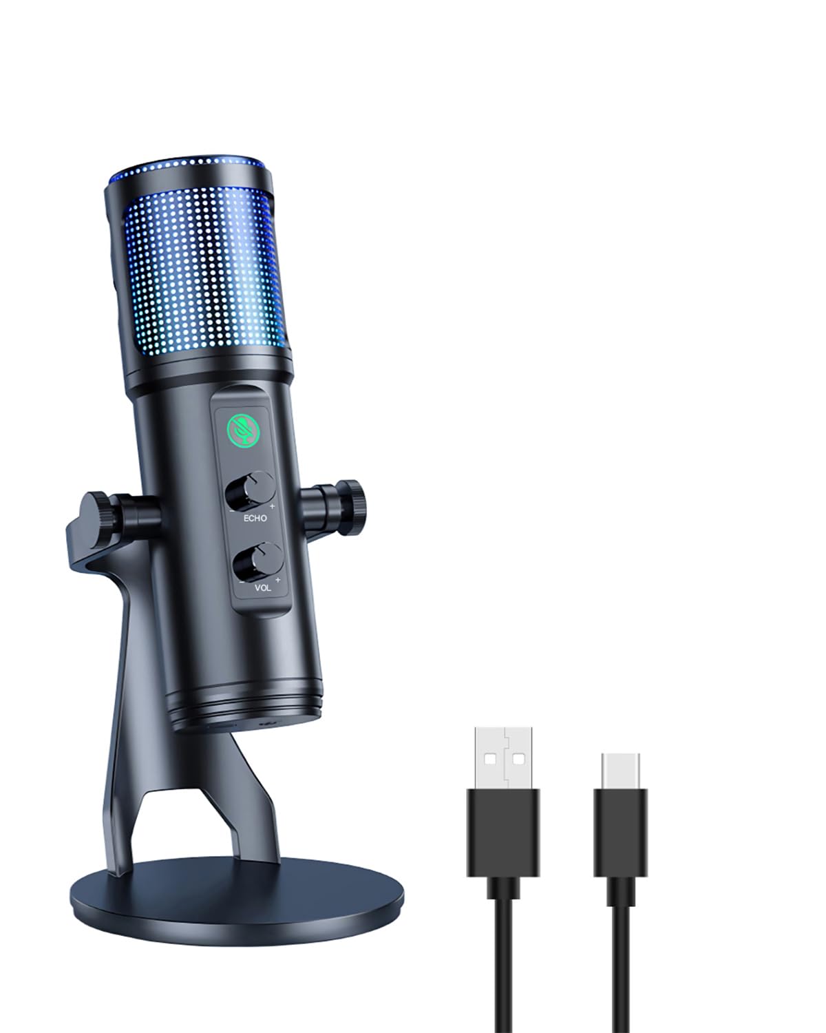 USB Gaming Mic, RGB USB Condenser Microphone for PC, PS4, PS5 and Mac, Noise Canceling Microphone with Anti-Vibration Shock Mount,Mute Button, Headphone Jack for Streaming, Twitch, YouTube, Discord