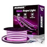 SURNIE 50ft Pink LED Neon Lights,IP65 Waterproof LED Light Strip Flexible Cuttable AC 110V LED Rope Lights DIY,Indoor Outdoor for Residential ,Commercial Building Decoration