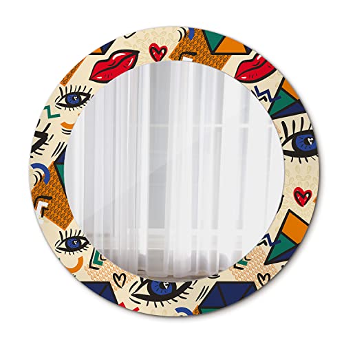 Tulup Print fi60 cm Specchio Rotondo Vetro Temperato Specchio Da Bagno Vetro - Stile pop art