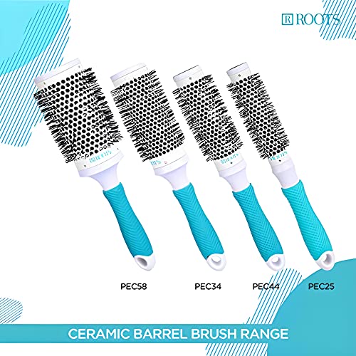 Image of ROOTS Theramic Barrel Hair Brush Pack of 2 | Ceramic Coated Body for Uniform Heating | For Blow Drying, Curling, Straightening, Add Volume & Shine | For Men & Women | Model - PEC34 & PEC44