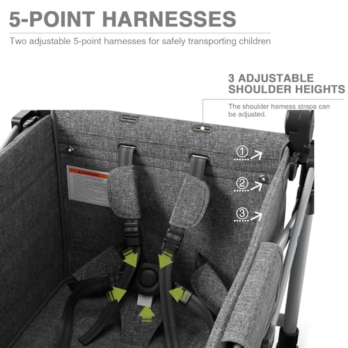 image for EVER ADVANCED Foldable Wagons for Two Kids & Cargo, Collapsible Foldin