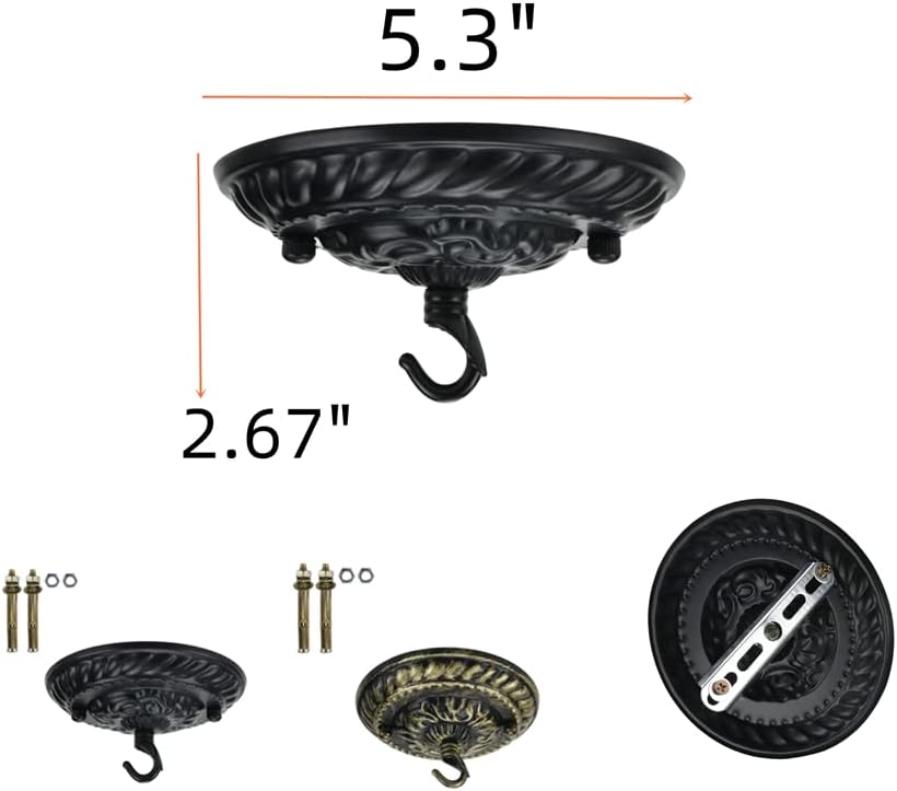 5 Inches Retro Style Steel Light Canopy Kit,Ceiling Light Fixture Canopy for Pendant Light,Matte Black