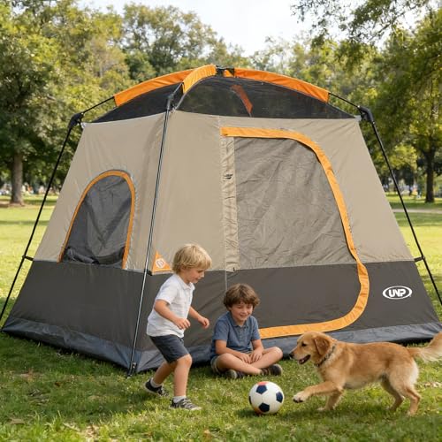 Image of UNP 2 /4 /6 /8 Person Tent, Portable Cabin Tent, Camping Tent 4-Person Easy Set Up, Waterproof with Top Rainfly for Outdoor Camping /Hiking