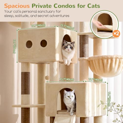 Image of Globlazer Sturdy Cat Tower for Indoor Cats 20lbs, 76in, S76E, Beige