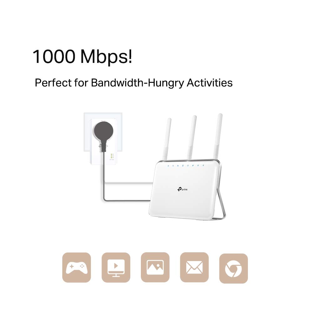 TP-Link TL-PA7017P KIT Gigabit Passthrough Powerline Starter Kit, Data Transfer Speed Up to 1000 Mbps, Ideal for HD/3D/4K Video Streaming and Online Gaming, No Configuration Required, UK Plug