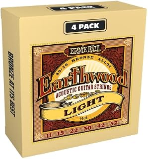 Ernie Ball Earthwood Light 80/20 Bronze Acoustic Guitar Strings 4-Pack - 11-52 Gauge