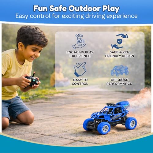 Image of Toy Imagine Remote Control Car for Kids, Rechargeable RC Off Road Buggy with LED Lights & Spray Mist Effect, 40MHz Racing Car Toy for Boys & Girls, Indoor Outdoor Play, Blue