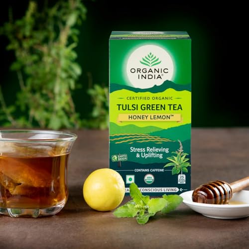 Image of ORGANIC INDIA Tulsi Green Tea Honey Lemon - 25 Tea Bags, Refreshing Blend with Tulsi, Green Tea, Lemon & Honey Flavors, Naturally Sourced Ingredients, Staple-Free Bags Certified Organic (Pack of 2)