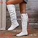 Knee High Boots Women with Bow Over the Knee FlatS Boots with Bow Tie, Fashion PU Leather Square Toe, Lace Up Chunky Low Heels for Winter Fall (White, US, US Footwear Size System, Adult, Women, Numeric, Medium, 8)