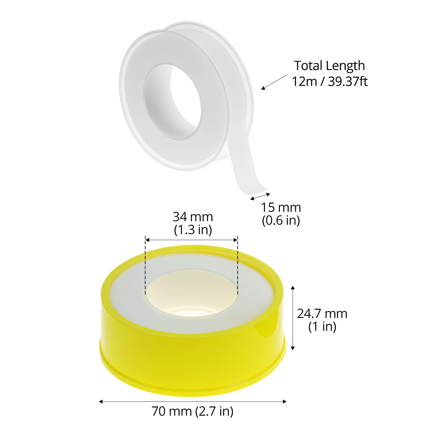 QWORK® 10 Rouleaux Ruban d'Étanchéité en PTFE 15mm x 12m – Joint de Plombier Robuste pour Tuyaux d'Eau, Robinets, Gaz et Raccords Filetés