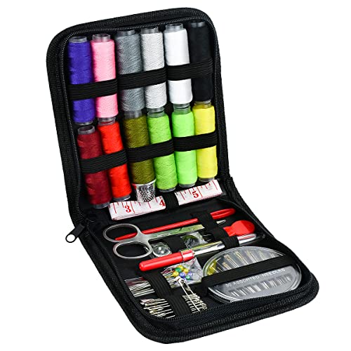 Sewing Kit, 74 Pcs Portable Mini Sewing Kit for Home Travel Sewing Accessories with 12 Color Thread, Tape Measure, Needles, Scissors and Other Accessories