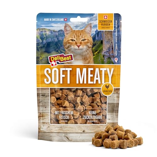 DeliBest Soft Meatys I Katzen Leckerlies aus Schweizer Hähnchenfleisch getreidefrei I halbfeuchte Leckerlies leicht verdaulich I Katzen Snack ohne künstliche Zusatzstoffe I Allergiker geeignet I 100g