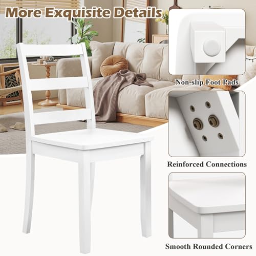 Image of COSTWAY Dining Chairs Set of 4, Mid-Century Modern Wooden Chairs, White | Farmhouse Armless Kitchen Side Chairs with Curved Backrest and Rubber Wood Legs, for Home Dining Room, Kitchen, Restaurant