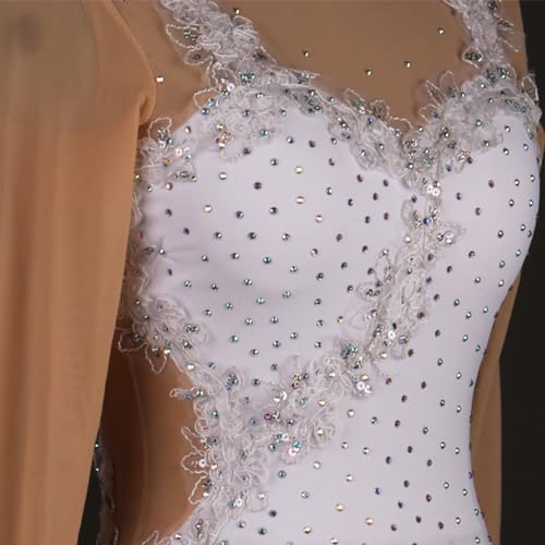 Vestido de patinação artística saia de malha para meninas gola redonda manga comprida malha elástica