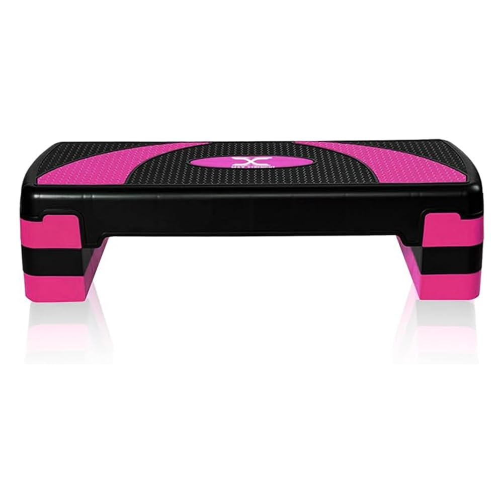 MAXSTRENGTH Aerobic Step - Height Adjustable Exercise Stepper | 3x - 5x Height Level 10, 15, 20, 25 & 30cm Exercise Step | Non-Slip Steppers Cardio Exercise (Pink, 3-Level)