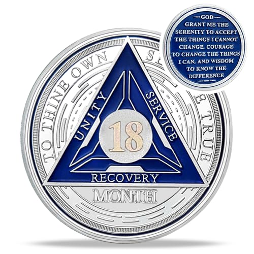 Image of Triplate Recovery 18 Month AA Coins - Silver Roman Numeral AA Chips and Medallions - 1-65 Prime Alcoholics Anonymous Sobriety Coin - 18 Months Clean Na Ha Token Gifts for Men Women