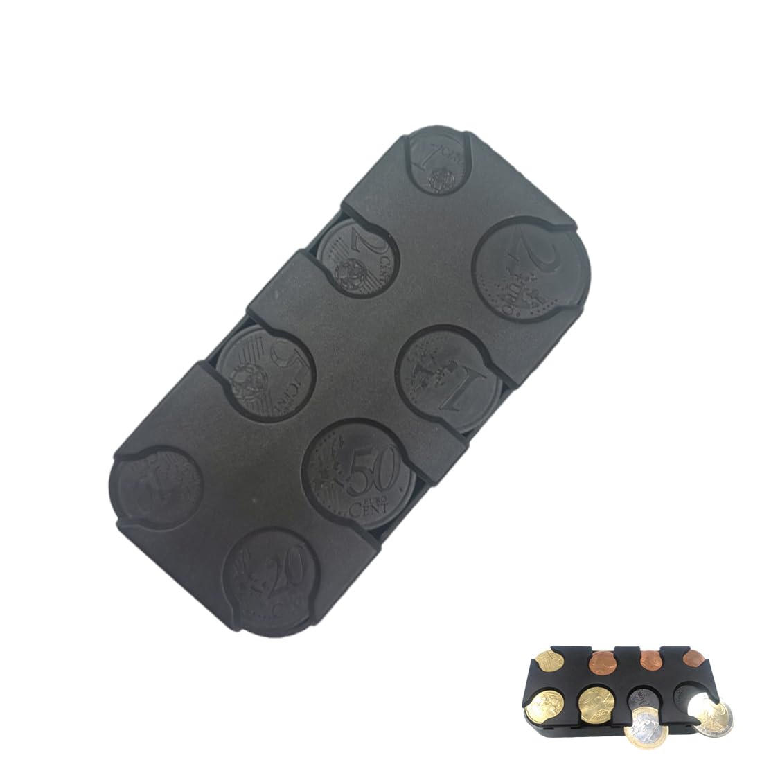 WUSJCOF 1 unidad Monedero organizador Euro Portamonedas Clasificador de monedas Dispensador de monedas Caja para coche, taxi 8 compartimentos de 2 euros a 1 céntimo (Negro)