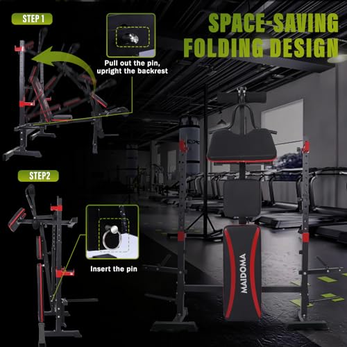 Bench Press Multifunctional Adjustable Weight Bench Set with Leg Extension/Curl and Preacher Curl,Bench Press Rack with Squat Rack Weight Lifting Benches Set,Home Gym 6 IN 1 Design，MAIDOMA Workout Bench Set 900LBS(US Stock） - Thumbnail 5