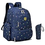 Qimiaobaby diaper bag backpack, multifunctional and large-capacity travel diaper storage bag (Blue florets)