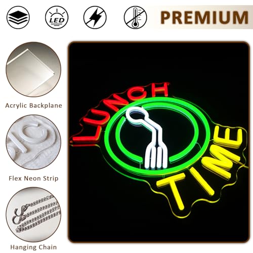 Image of Lunch Time Neon Sign for Wall Decor, 15.3 inch x 12.6 inch Led Signs for Kitchen, USB Dimmable Restaurant Neon Lights for Dining Room Luncheonette Bistro Food Bar Home Pub Party Wall Art