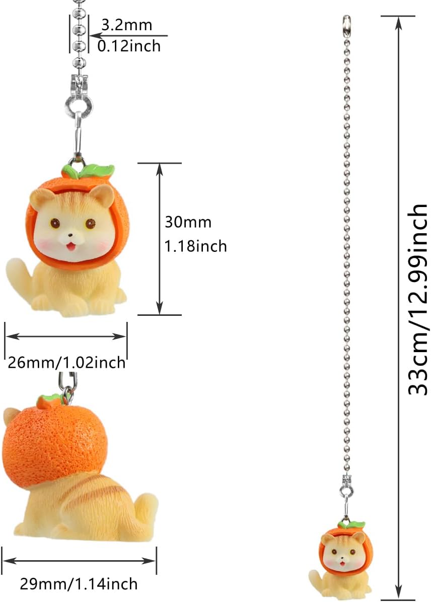 Ceiling Fan Pull Chain Set, 12 Inch Cute Cat Ceiling Fan Pull Chain Extender with Ball Chain Connector, Pull Chains for Ceiling Fans and Lights, Decorative Fan Pull Chain Pendant Extension (Cat-B)