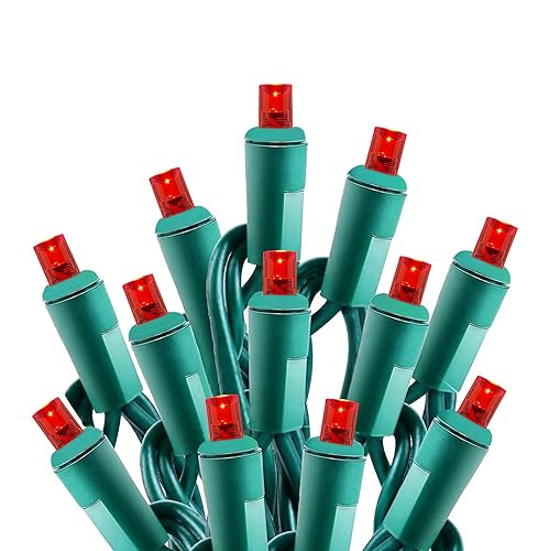 wominoy 50ft 100 Counts Red LED Christmas Lights Outdoor- Commercial Grade Outdoor Waterproof, Red Halloween Lights 5mm Wide Angle Green Wire, Xmas Lights, IP:65, UL