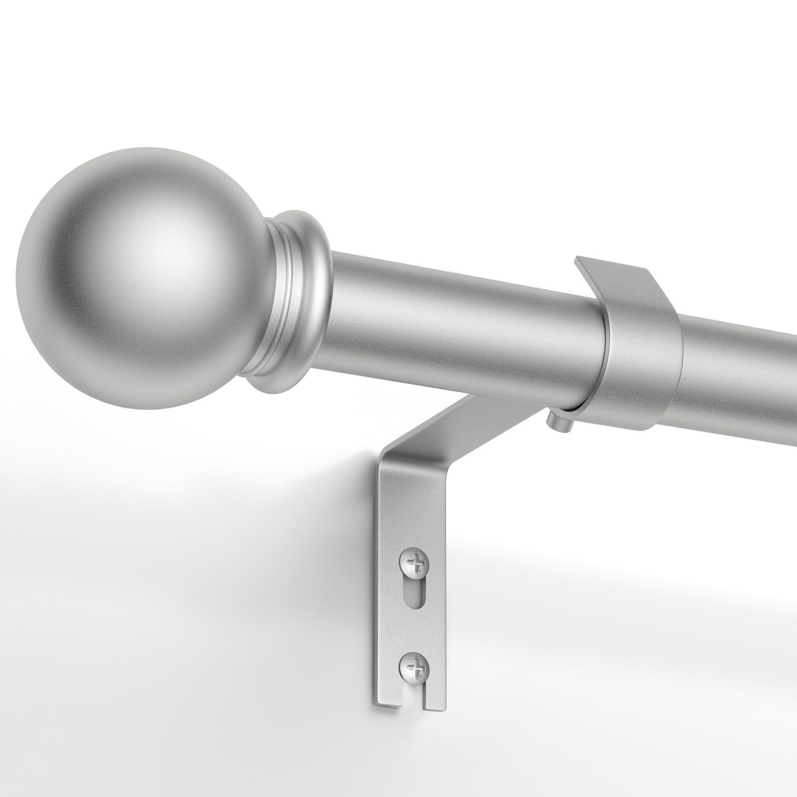 PeSenp Curtain Poles 87-310cm,Silver Curtain Pole for Eyelet Curtains,16mm Curtain Rod with Round Finials,Adjustable Multi-Piece Metal Curtain Poles Includes Brackets & Fittings Set