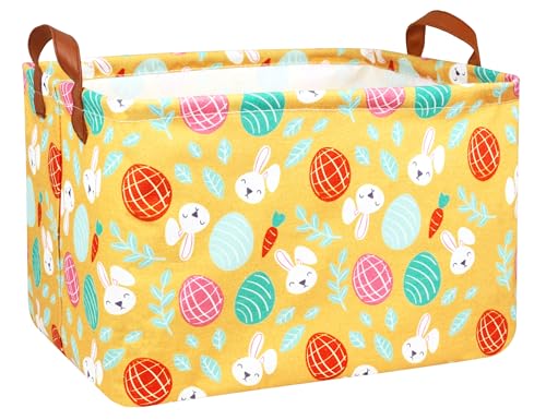Image of Large Rectangular Easter Baskets Empty Waterproof Boy Toy Box Foldable Kid's Gifts Storage Bin Spring Room Decor(Yellow Leaf Rabbit Egg)