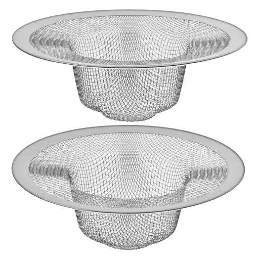 2 Pack - 4.5" Top / 3" Mesh Basket - Kitchen Sink Drain Strainer Stainless Steel Large Food Catcher. Fast Flow and Effective Full Mesh Basket