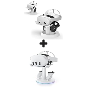 AMVR RGB Charging Dock & White Stand Holder Compatible with Meta Quest 3/3S