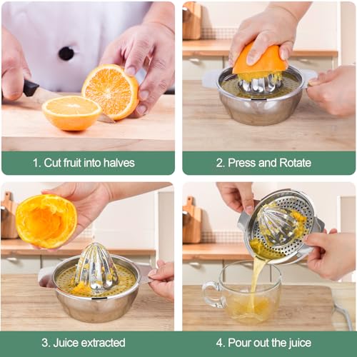 Presse-agrumes manuel en acier inoxydable - Passe au lave-vaisselle - Pour citrons, citrons verts, oranges et pamplemousses - Avec récipient de 400 ml - Presse-agrumes - Qualité professionnelle – Image 5