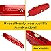 Heavy Duty Hook Blade Utility Knife with 5 Spare Refills. Sharp, Retractable Hooked Box Cutter Tool for Shingles, Roofing, Carpet. USA Made Stainless Steel Handle Fits 2 Notch Replacement Razor Blades