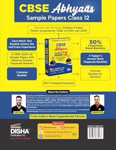 Image of Disha CBSE Abhyaas Sample Papers Class 12 - Physics, Chemistry, Biology & English Core | 100% Solutions with Marking Scheme | 40 Test Booklets, CBSE 2025-26 Sample Papers & Topper's Answer Sheets